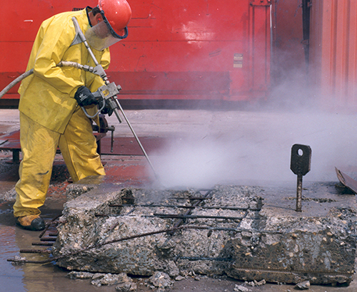 Application of water jet for cutting concrete
